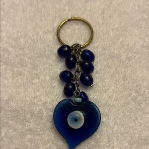 Blue Heart Keychain with Beads